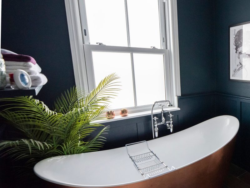 Internal view from a bathroom of a sliding sash window